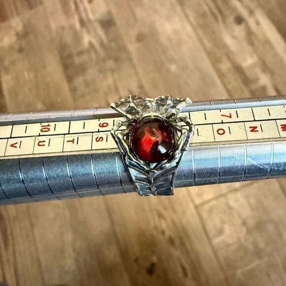 Baltic Cherry Amber 925 Sterling Silver Adjustable Spider Web Ring Boho New - Picture 7 of 8